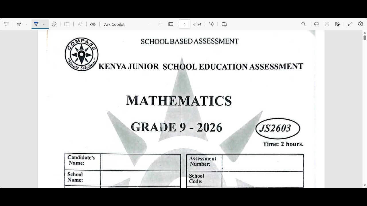 COMPASS JS2603 MATHS GRADE 9   END TERM ONE EXAMINATIONS