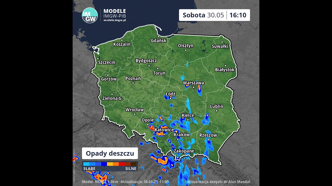 Prognoza opadu na 8 godzin (Model MERGE) 30.05.2026 #ostrzeżenia  #imgw  #ostrzeżenia  #news