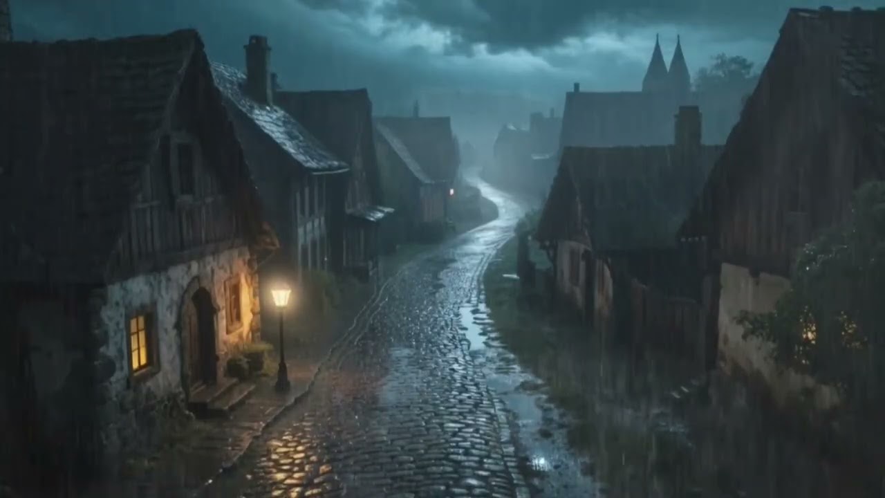 Heavy Rain in Medieval Village 🌧️ 3 Hours Relaxing Rain Sounds for Sleep & Study 
