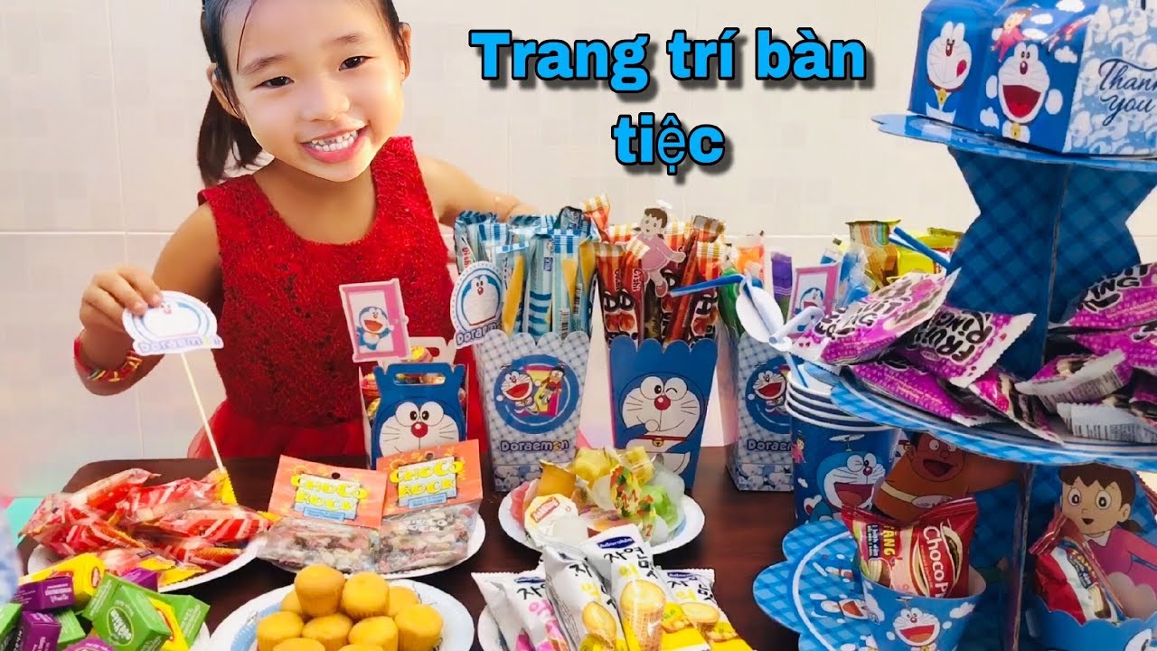 Stin Dâu & Set Trang Trí Sinh Nhật Chủ Đề Doraemon (^_^) Bánh Kẹo Bất Ngờ.