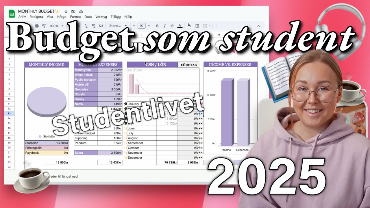 MIN BUDGET SOM STUDENT 2025 ☕️🎧🎀 studielån, kalkylark & ekonomitips 🎓✨ *study diaries*