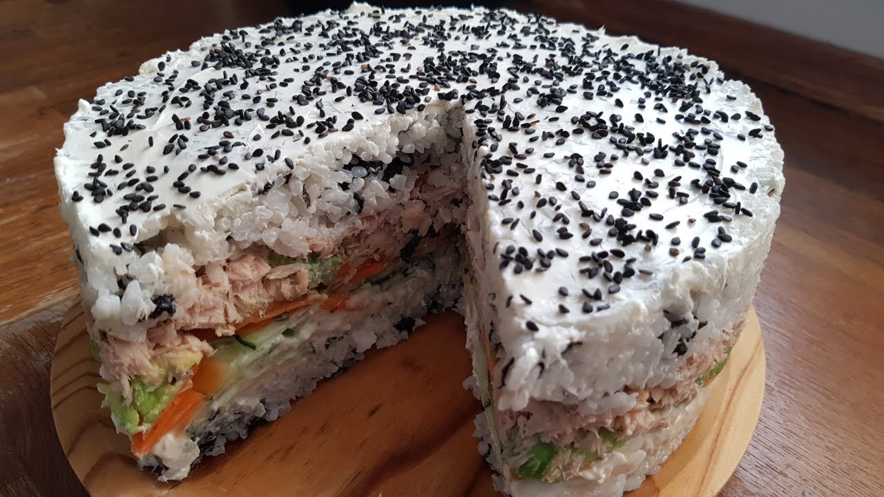 COMO HACER TARTA DE SUSHI. Te gusta el sushi y no sabes hacerlo bien? Haz esta tarta y sorprende