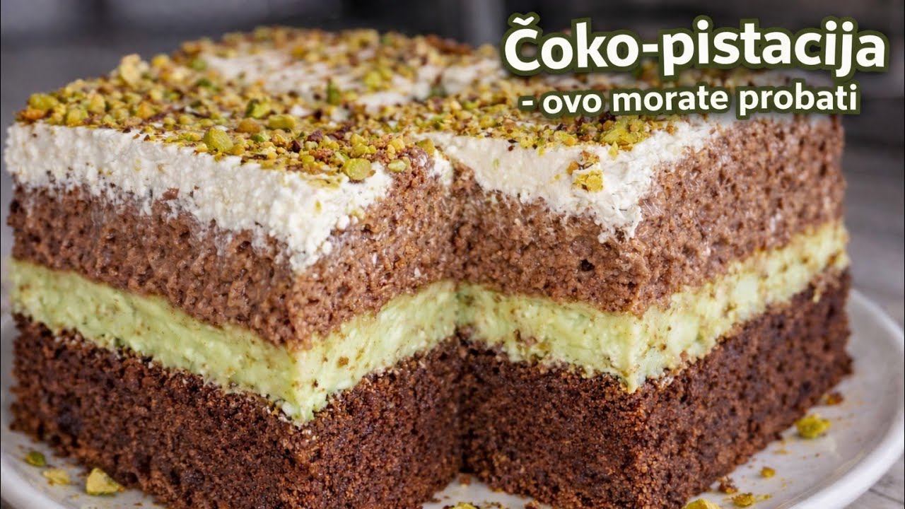 Najkremastiji Čoko Pistacija Kolač – Svi Traže Recept!🍫💚 #kolači  #pistachio  #recept #dessert