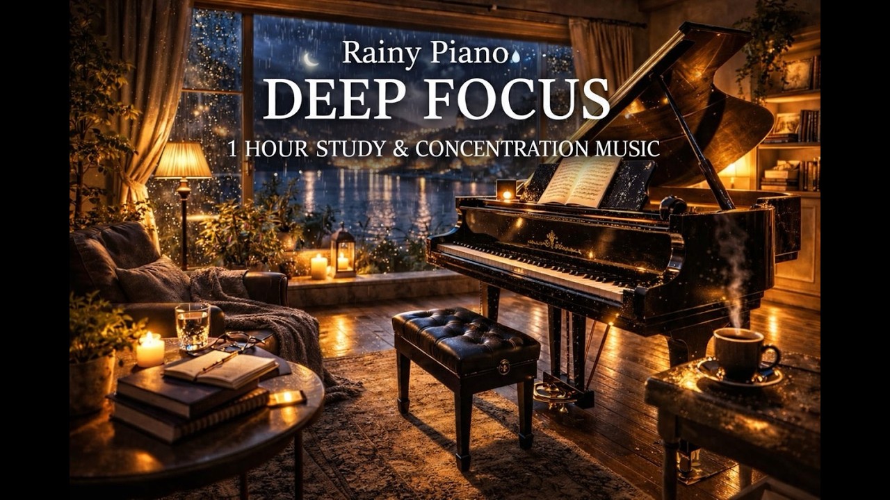 Rainy Piano for Deep Focus 🌧️ 1 Hour Study & Concentration Music