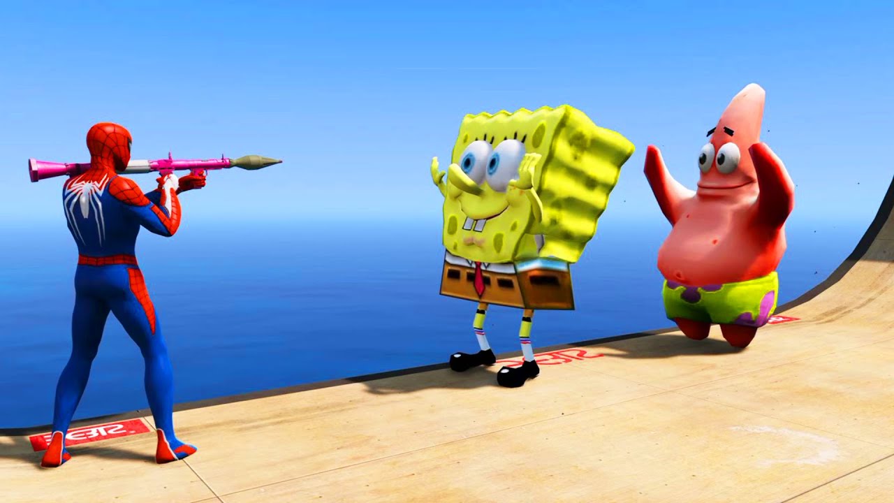 Spiderman vs SpongeBob vs Patrick | GTA 5 Water Ragdolls Jumps/Fails (Funny Moments)