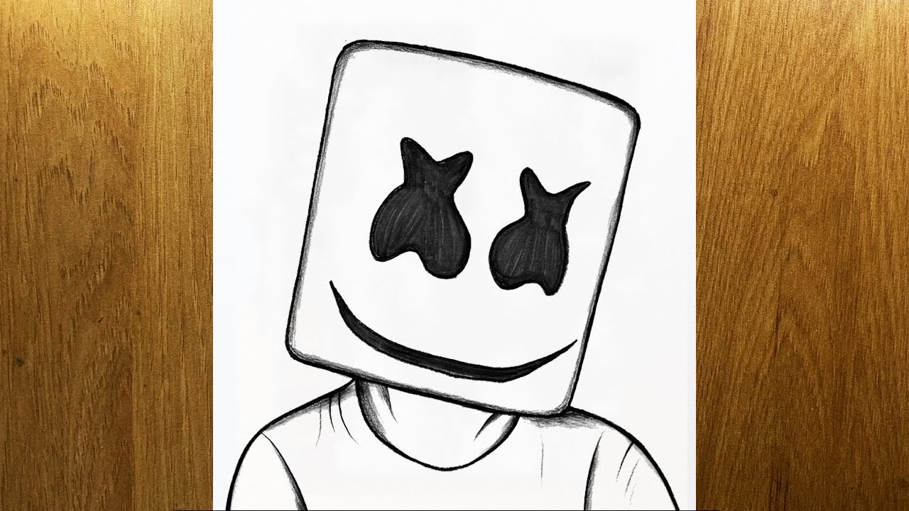 Tutorial fácil de como desenhar o rosto do Marshmello - Como desenhar o Marshmello passo a passo
