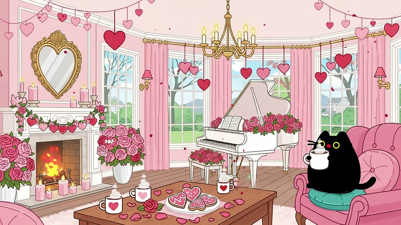 Chubby Black Cat’s Pink Valentine Room 💕 Cozy Lofi Beats to Relax & Study