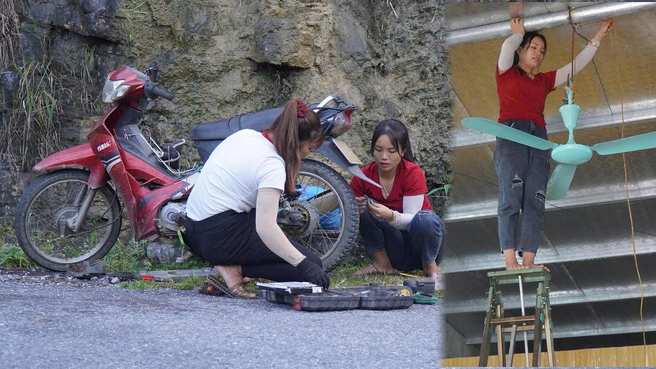 2Girls Install Ceiling Fan and Help Guy Whose Motorbike Breaks Down in the Middle of a Mountain Pass