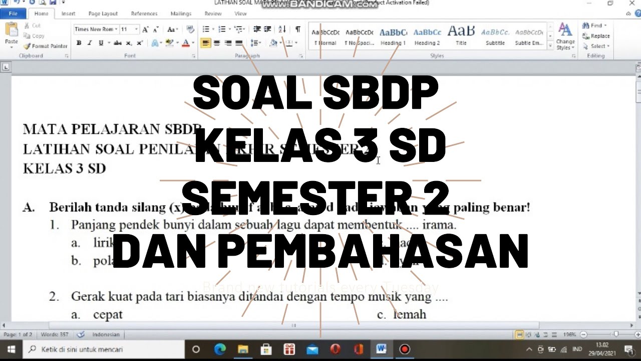 Soal SBDP kelas 3 SD semester 2 dan pembahasannya