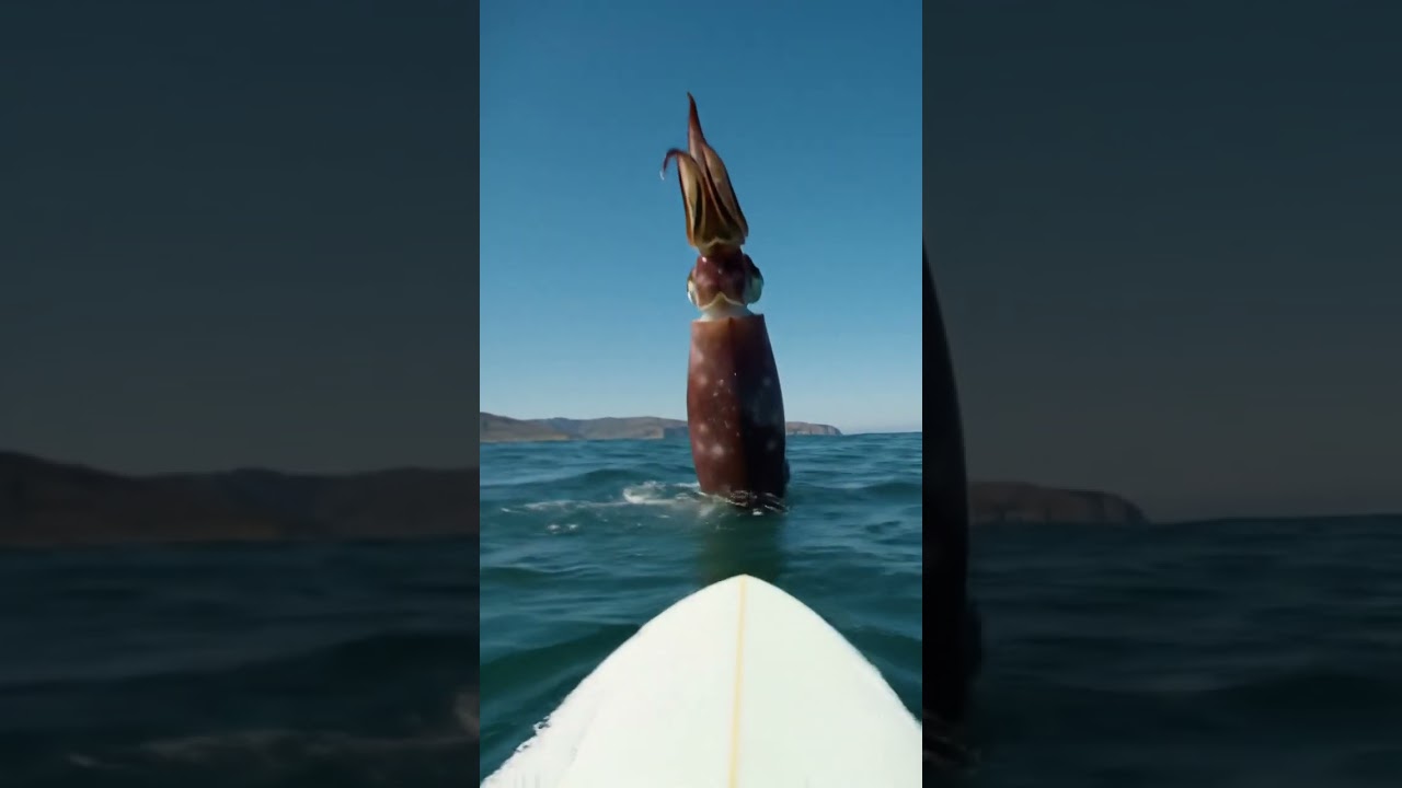 Giant Squid Performs INSANE Acrobatic Show Next To Surfboard! | AI