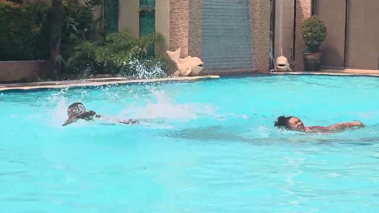 Having fun at the pool