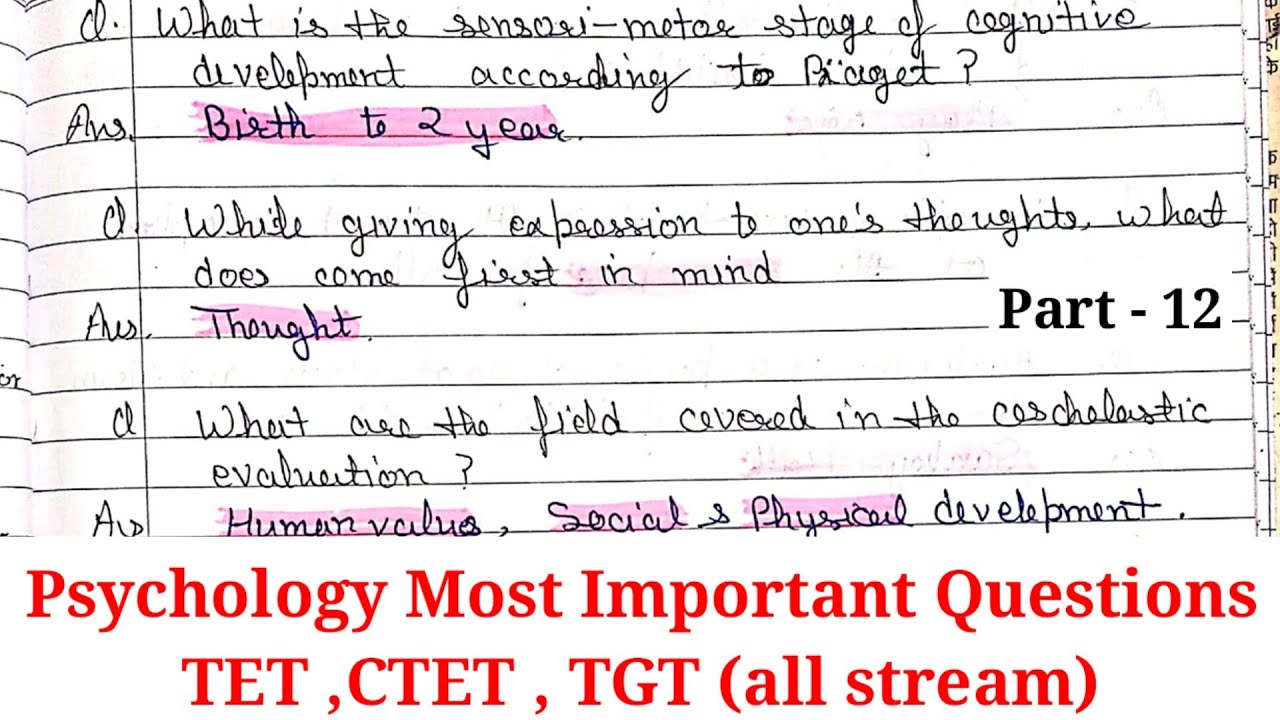 Psychology Most important Questions//पिछली परिक्षाओ में पूछे गए प्रशन //HP TET //TGT //ARTS MEDICAL