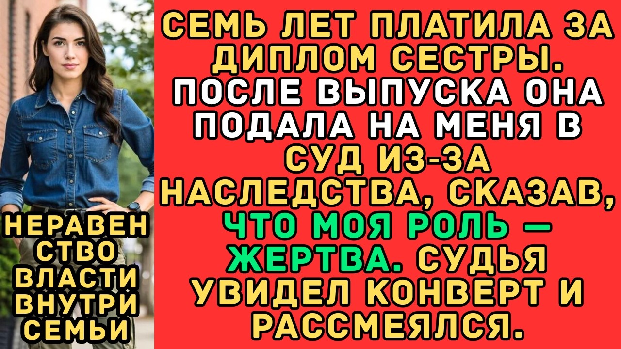 Семь лет платила за учёбу сестры, а она подала в суд за наследство. Судья рассмеялся.
