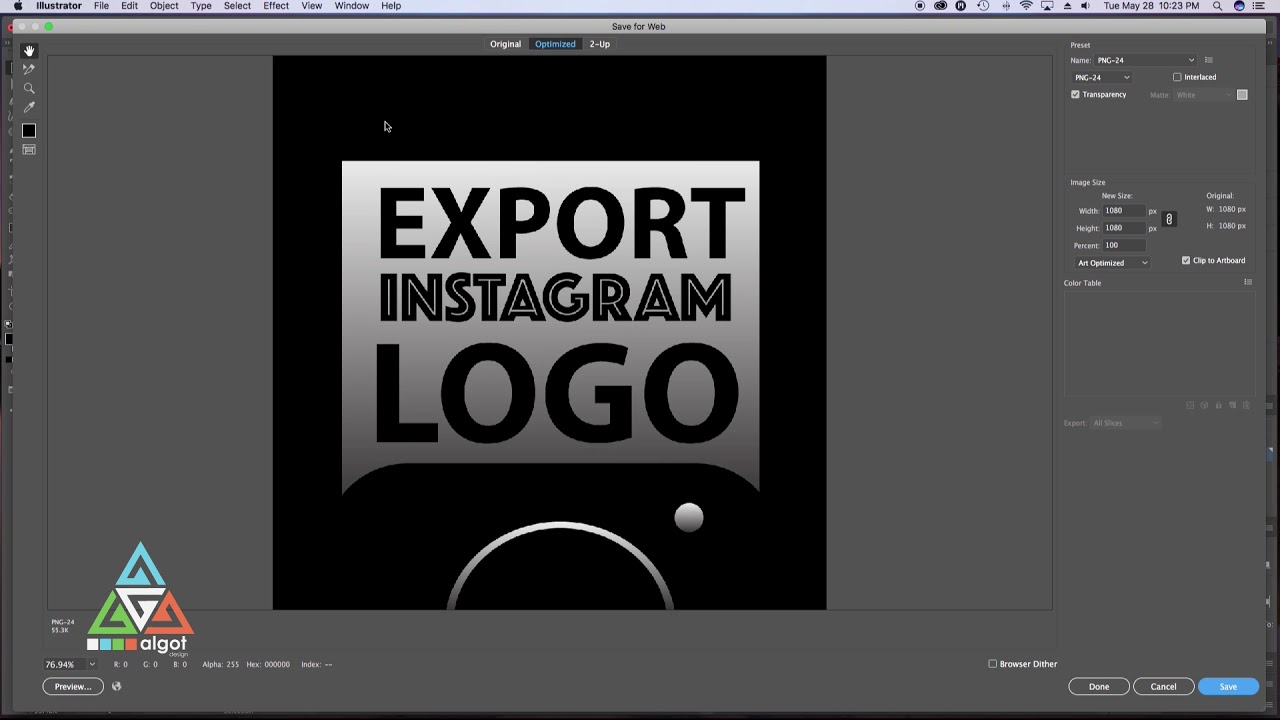 How to Export Instagram Logo or Graphics - Adobe Illustrator - Size, File Type, & Image Quality