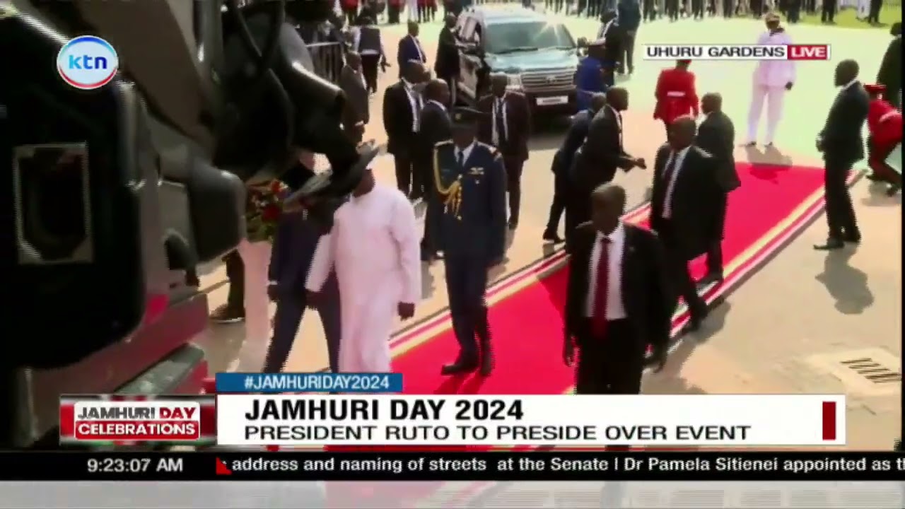 Gambia’s President Adama Barrow arrives at Uhuru Gardens for the Jamhuri Day 2024 celebrations
