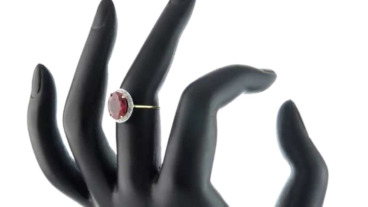 Vera Perla 18K Gold 0.12ct Diamonds, 10mm Oval Ruby Ring, Size 6.5 US