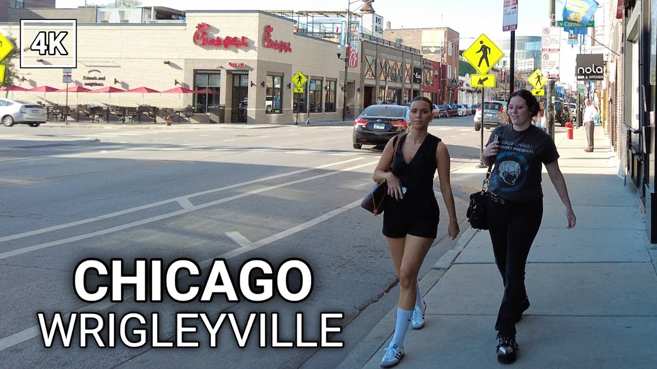CHICAGO🇺🇸 Walking Tour - WRIGLEYVILLE Neighborhoods Walk [4k 60fps] City Sounds