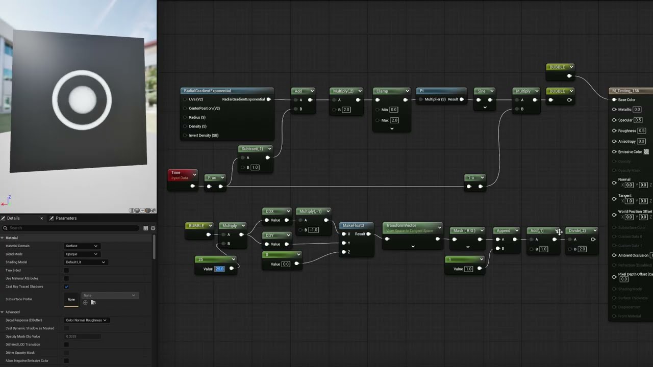 How to create a normal, example of waves by Radial Gradient Exponential ░ Unreal Engine Material