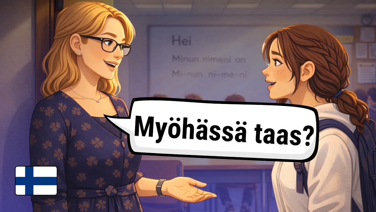 Late for Finnish School – Easy Finnish Conversation Listening Practice for Beginners (Subtitles)