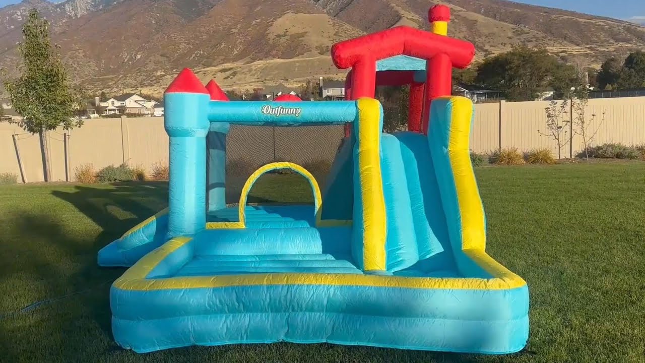 Outfunny Inflatable Bounce House for Kids – Bouncy Castle with Slide