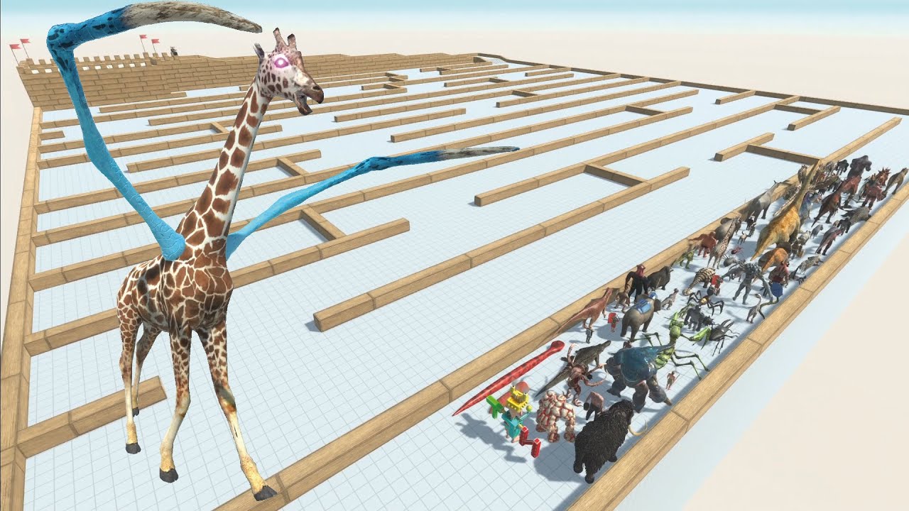 ESCAPE FROM ALIEN GIRAFFE - LAST SURVIVOR - MAZE COURSE - ARBS - Animal Revolt Battle Simulator