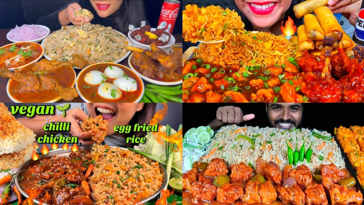 ASMR EATING LOTS OF FRIED RICE WITH CHILI CHICKEN , #mukbang #asmreating 