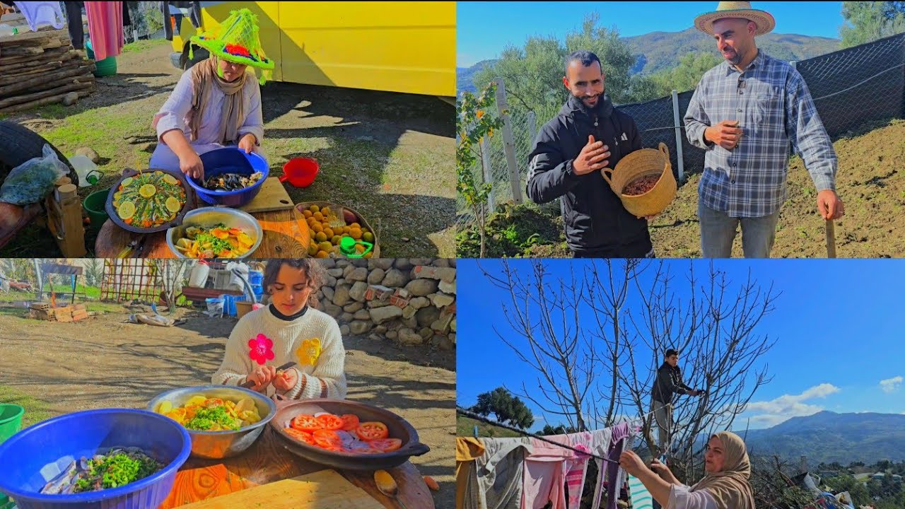 موسم زراعة الجلبانة والفول في الحديقة و تحضير طاجين فوق الكانون👌