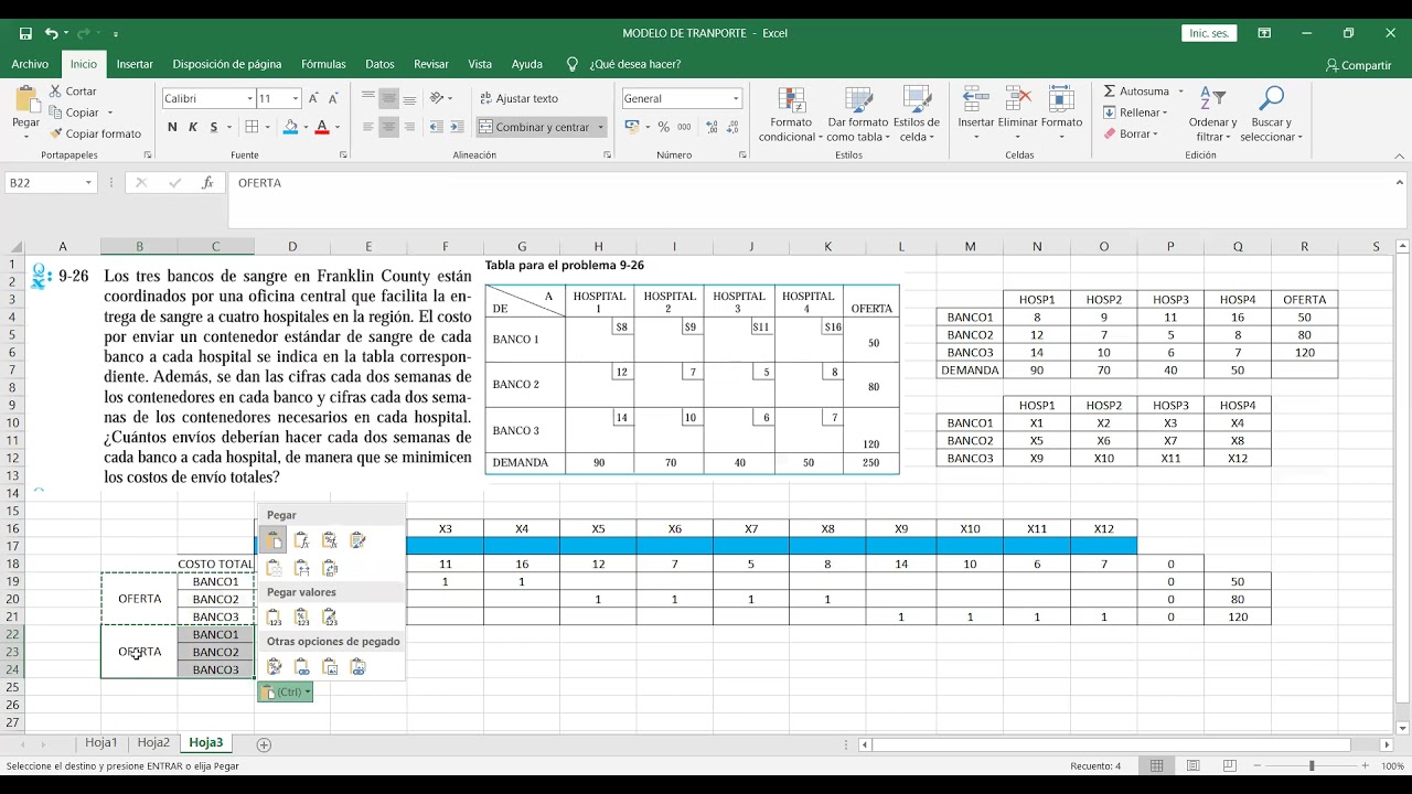 EJEMPLO DEL MODELO DE TRANSPORTE UTILIZANDO SOLVER DE EXCEL