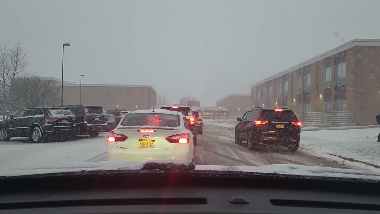 Drive to school in snowy weather