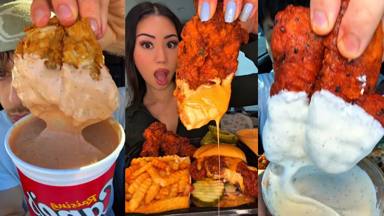 TIKTOK Mukbang Compilation | Cane's, Dave's Hot Chicken, Wingstop, Chipotle & More!