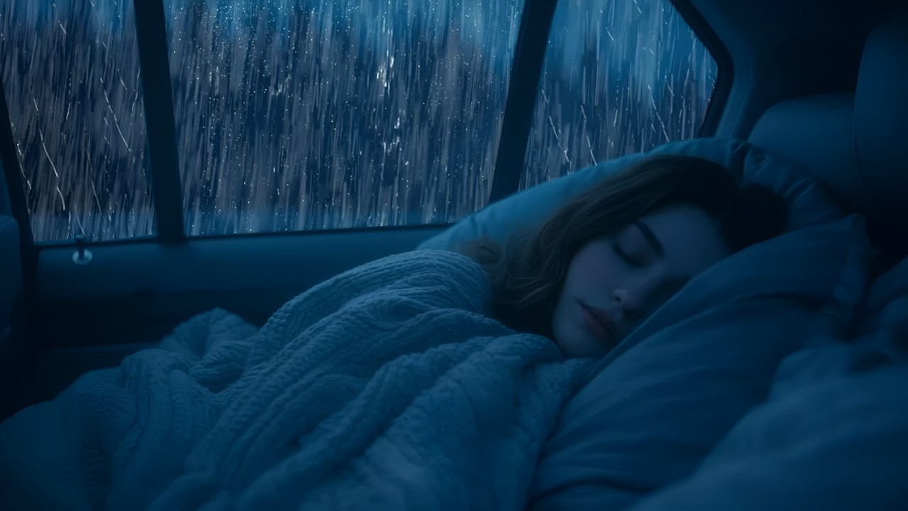 Ultimate Sleep Experience with Heavy Rain & Thunder Crashing on a Car in a Forest Storm Night
