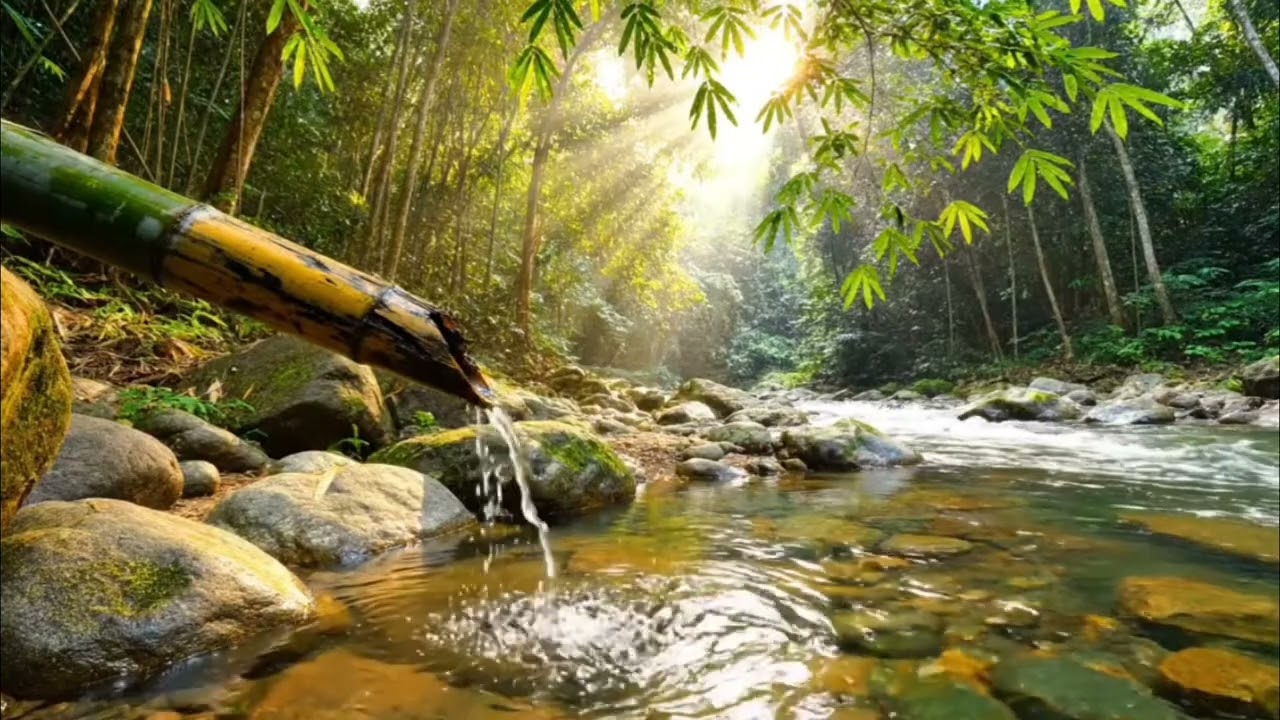 Soft, Healing music and bamboo water | Calming music | Stress, insomnia, sleep