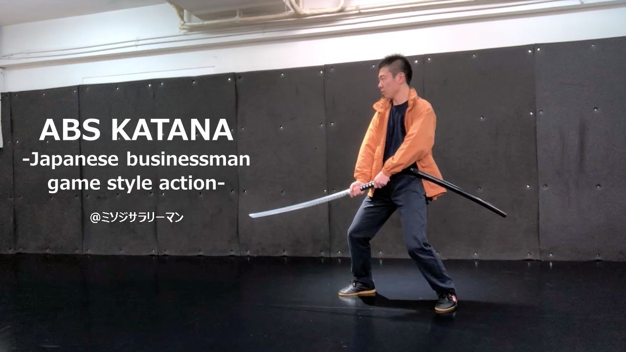 maneuver to return a sword to its scabbard 01. -Japanese businessman game style action 298-