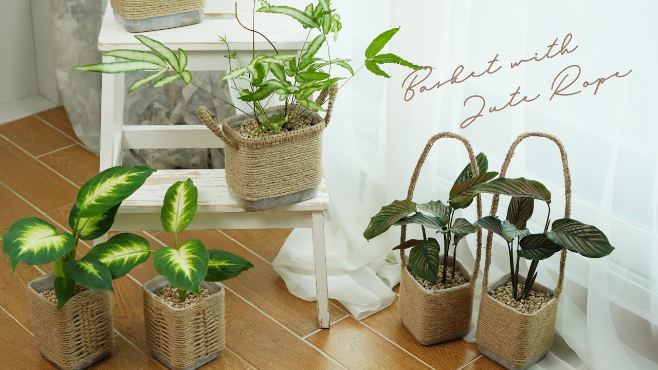 마 끈으로 만든 바구니 [공기정화 식물을 바구니에 심었어요!] & 플라스틱 재활용 : DIY basket II with Jute Rope & Plastic Recycling