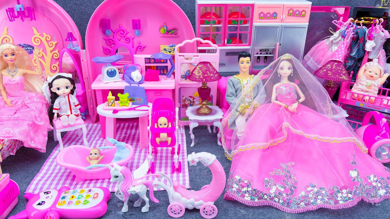 20 Minutes Satisfying Unboxing Super Pink Princess Furniture PlaySet, Barbie Doll Toy Review