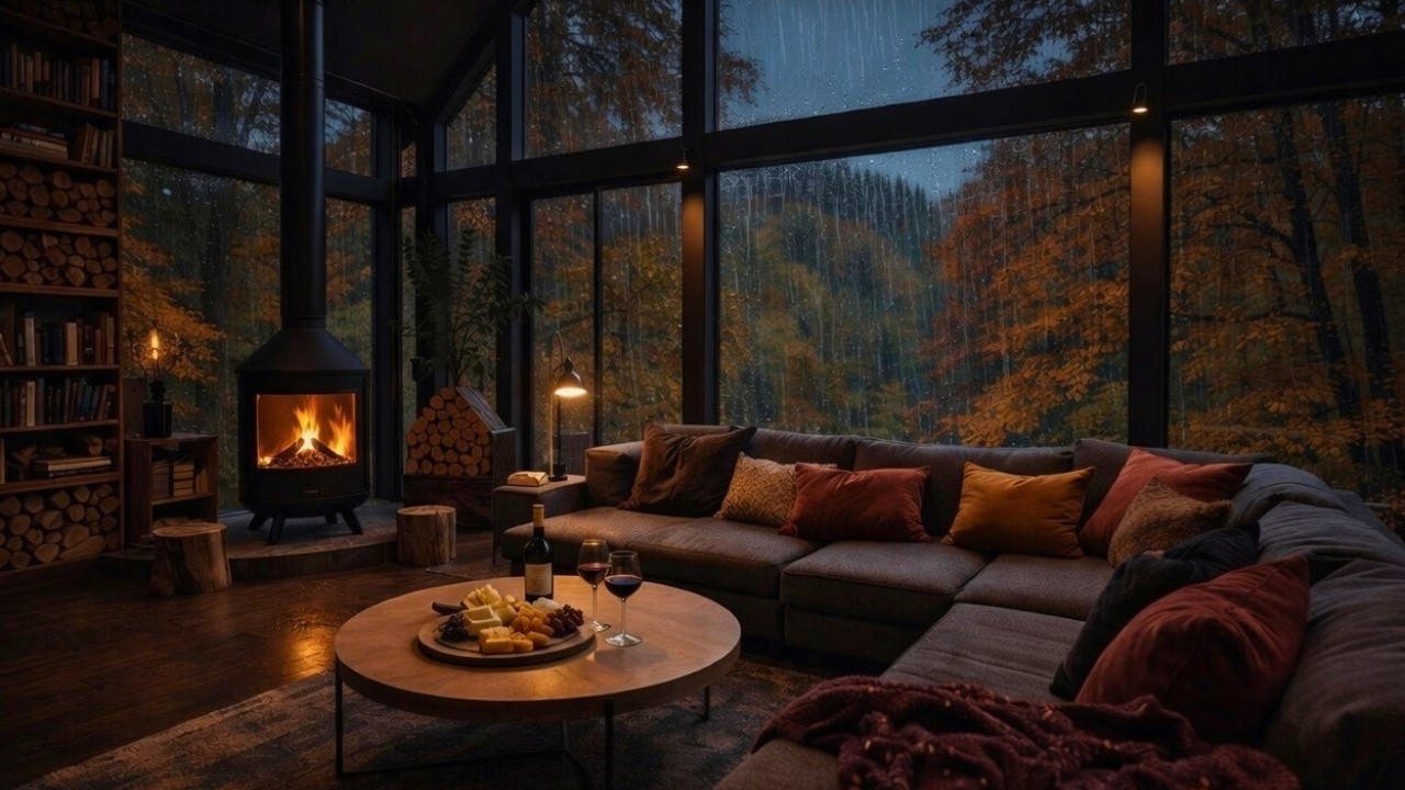 Rain & Fireplace Sounds for Sleeping in a Warm and Cozy Cabin