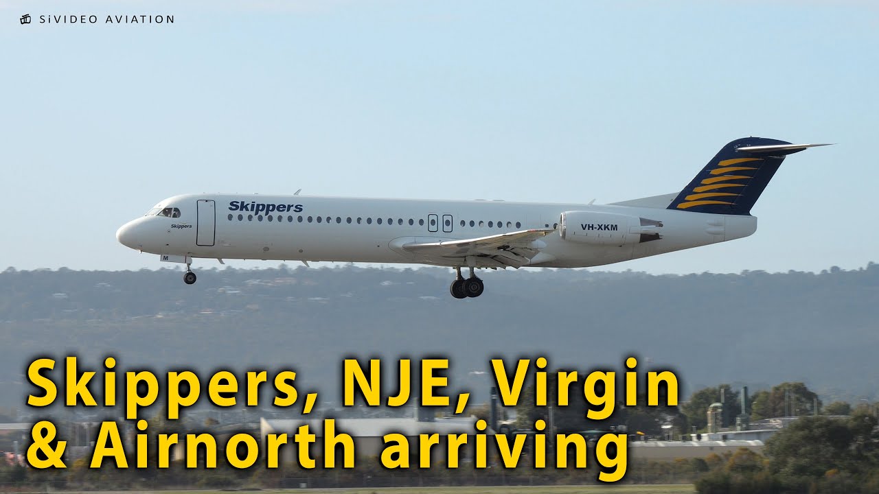 Skippers (VH-XKM), NJE (VH-8QC), Virgin (VH-FNR) & Airnorth (VH-XFM) arrive on RW03.
