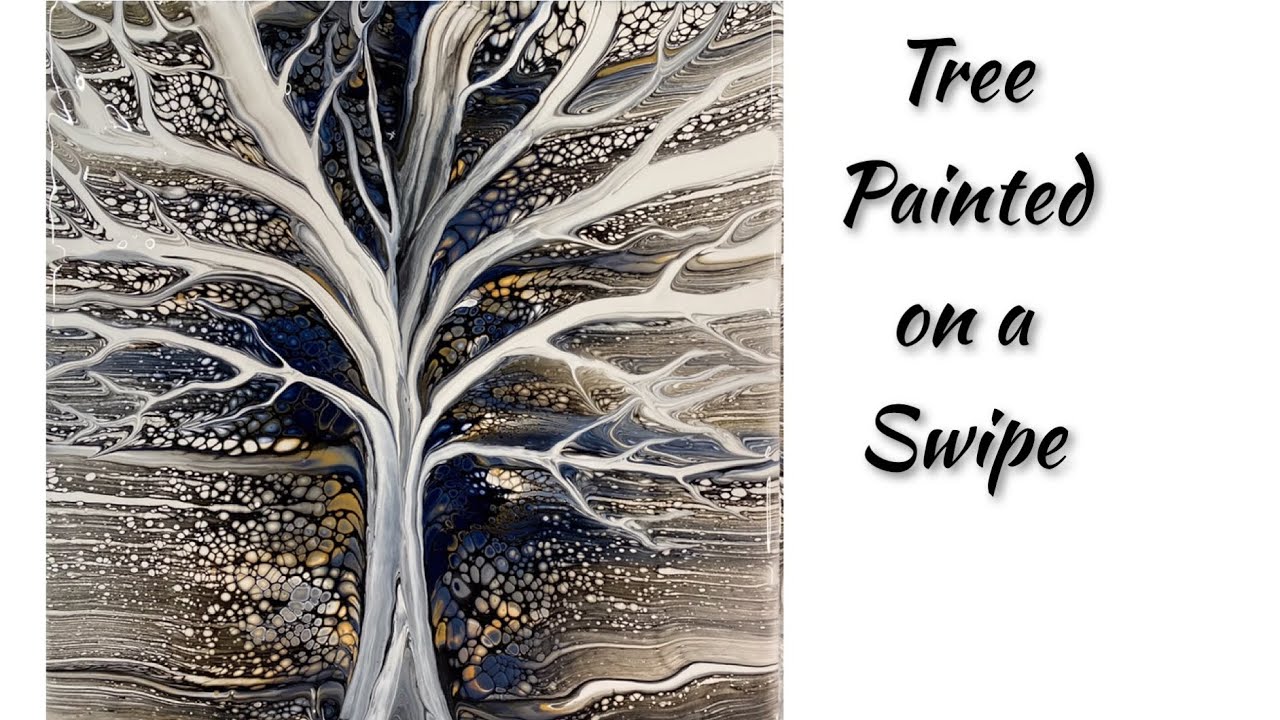 (1144) Tree on a Swipe Technique Acrylic Paint Pouring
