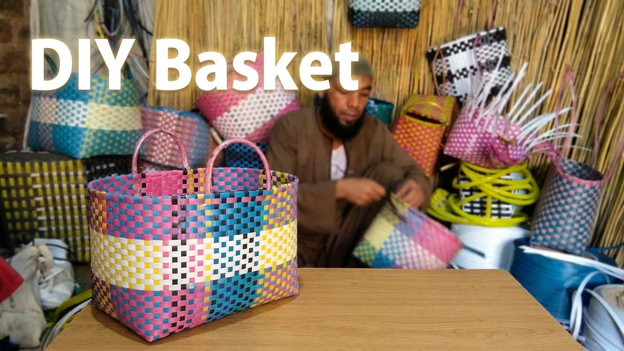 فيديو تعليمي_إصنع سله بنفسك بأشرطة البلاستيك /Easy basket making tutorial