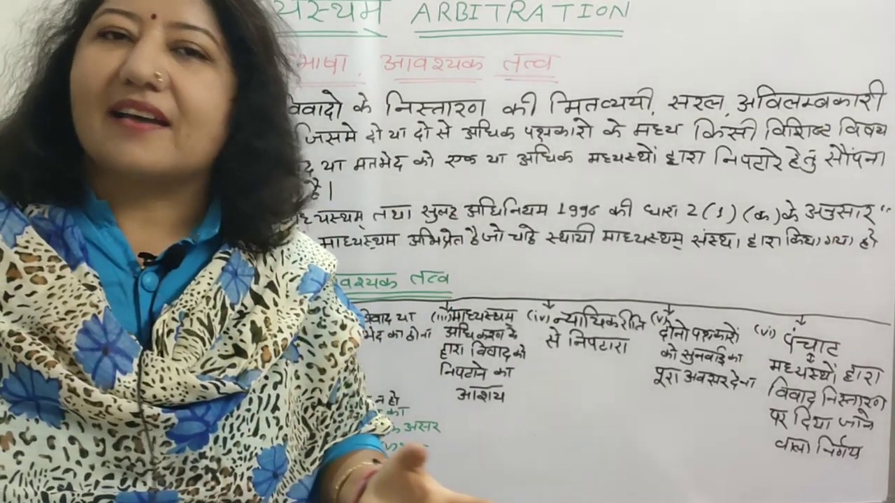 ARBITRATION MEANING & ESSENTIAL ELEMENTS | HINDI LAW LECTURE SERIES & NOTES| Dr. Nisha Kanthalia