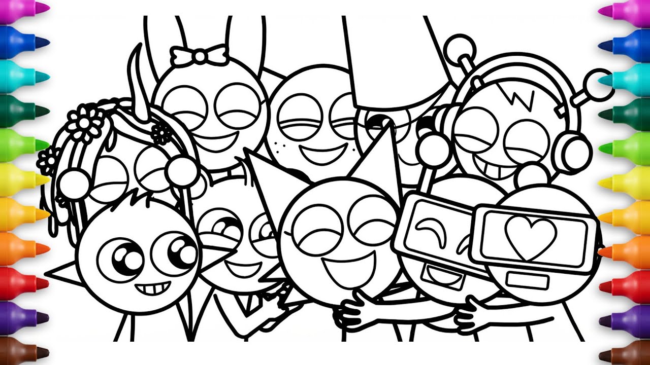 🌈 Sprunki Friendship Group Hug! 💖 Super Cute Coloring Page 🖍️✨