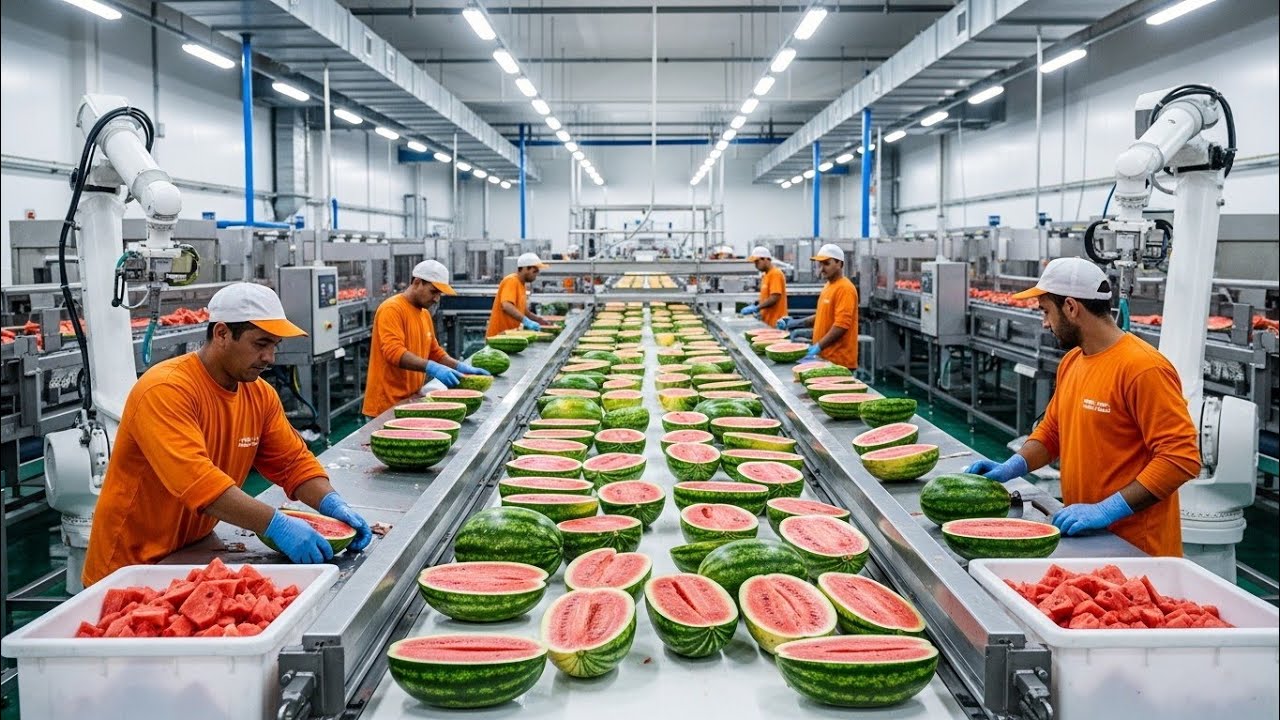 Inside Mega Watermelon Processing Factory How Millions of Watermelons Are Turned Into Juice