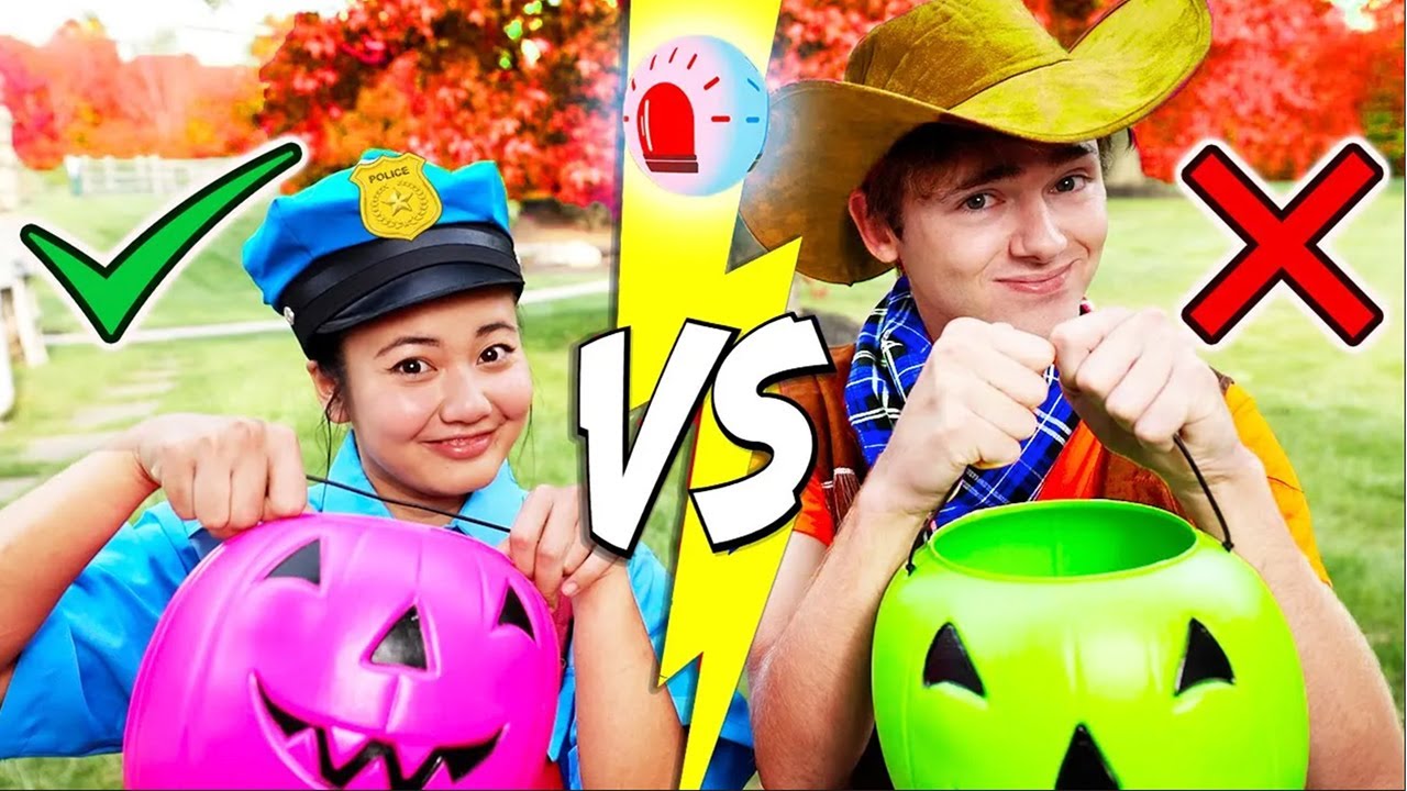 Ellie vs Jimmy Halloween Contest for Biggest Trick or Treat Bag
