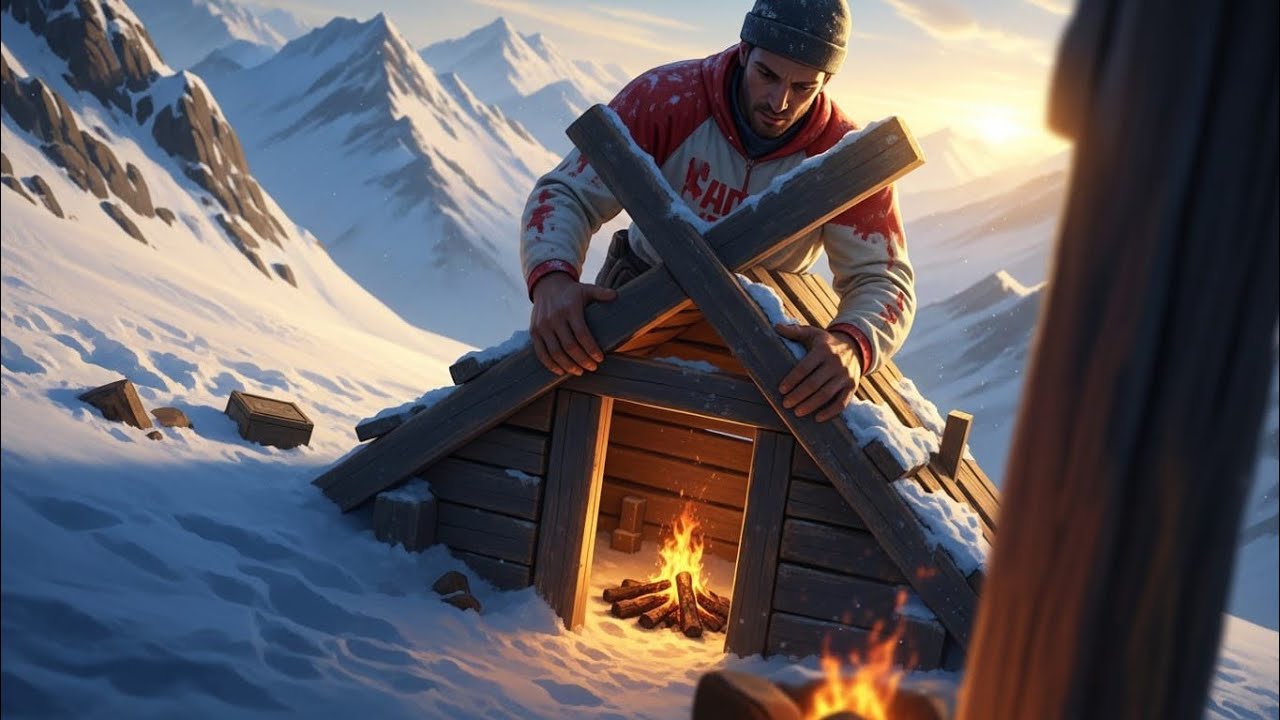 Building a Cozy Shelter in the Snowy Mountains – Survival Adventure!