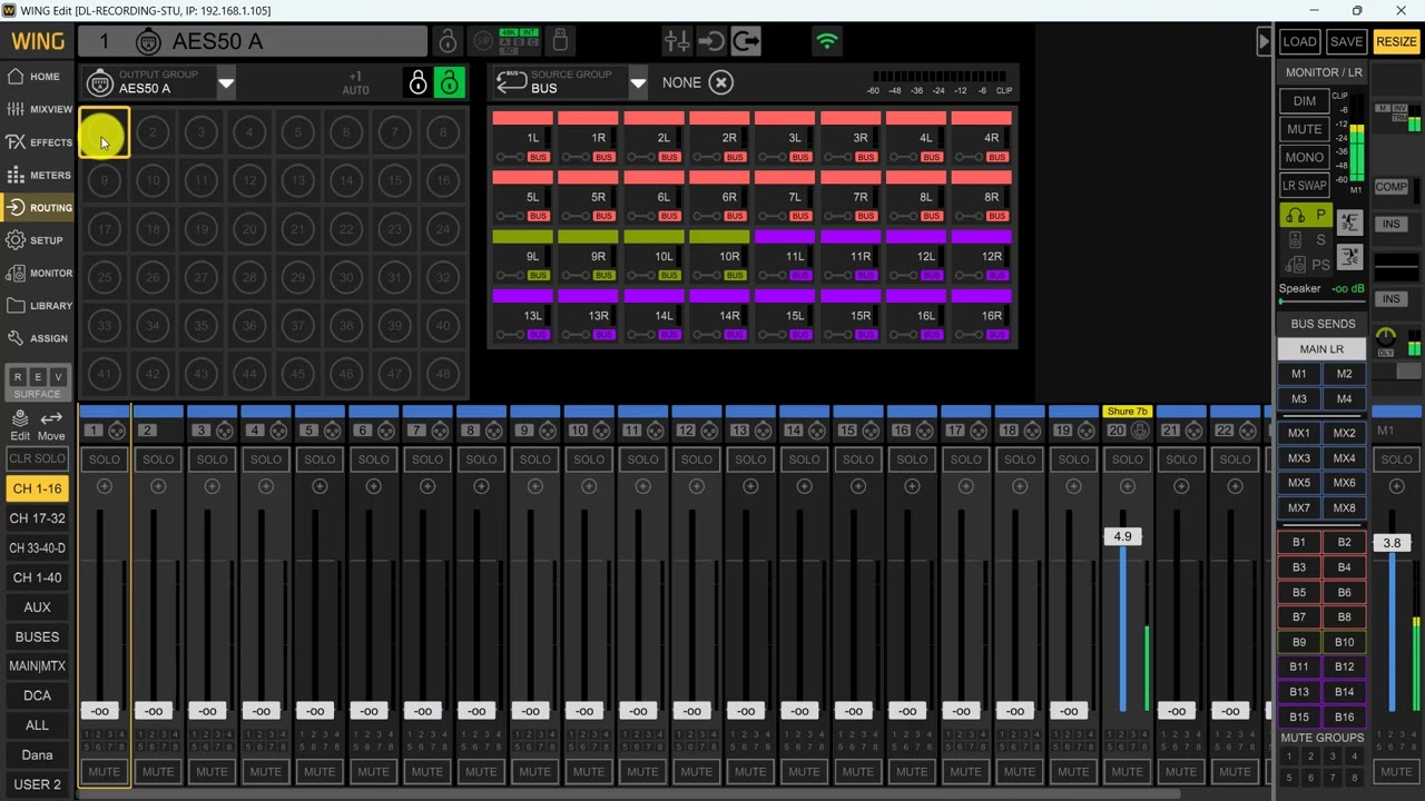 Wing Rack AES50 Output Routing