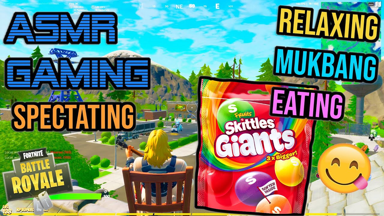 ASMR Gaming | Fortnite RARE Giant Skittles Mukbang Chewy Eating Spectating 먹방 🎮🎧 Relaxing Sounds😴💤