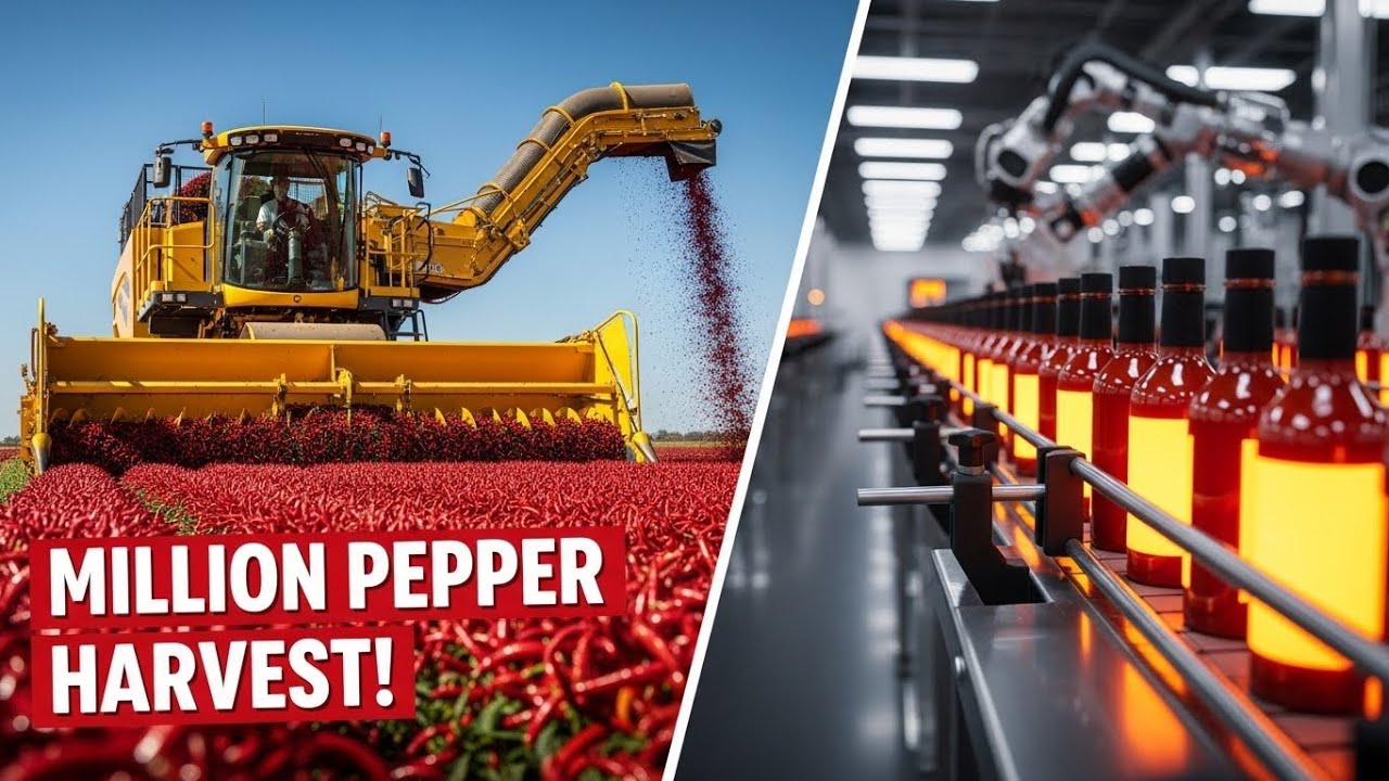 Modern Red Chili Pepper Harvest Machine & Factory Processing! Hot Sauce & Powder Manufacturing Line