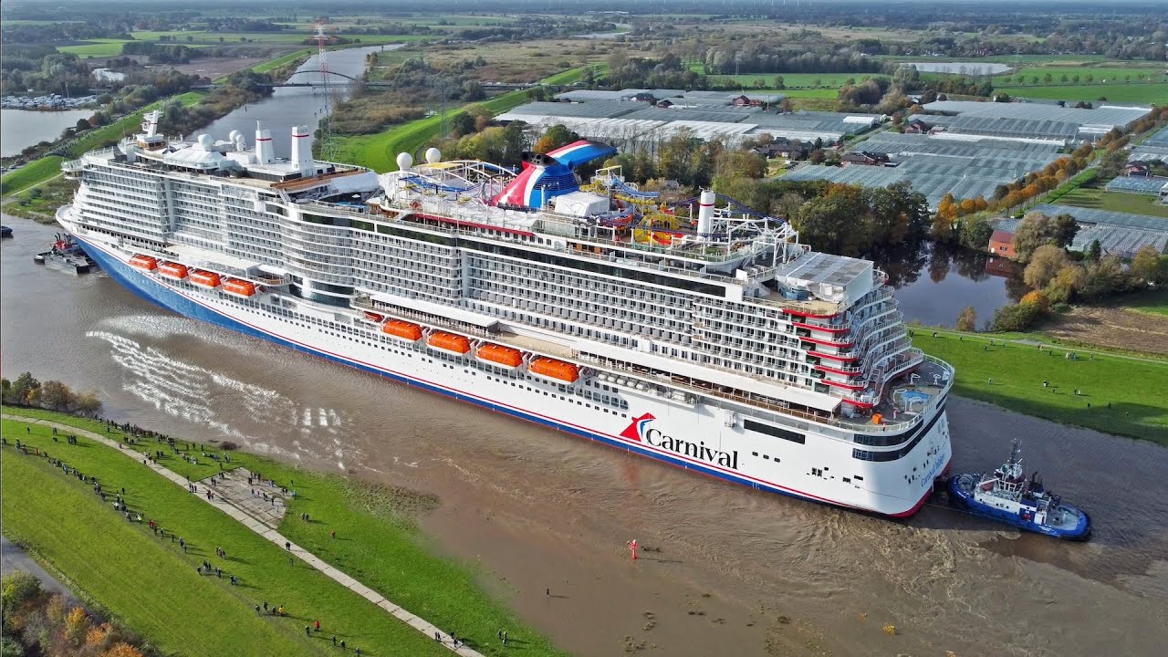 CARNIVAL JUBILEE TRANSFER FROM SHIPYARD TO OCEAN ON RIVER EMS - 4K SHIPSPOTTING 2023