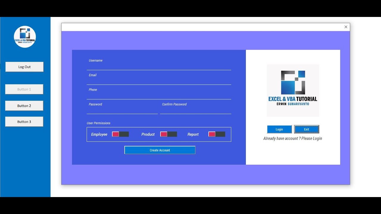 LOGIN FORM UI DESIGN VBA EXCEL | LOGIN MULTI LEVEL | LOGIN SHEET & USERFORM
