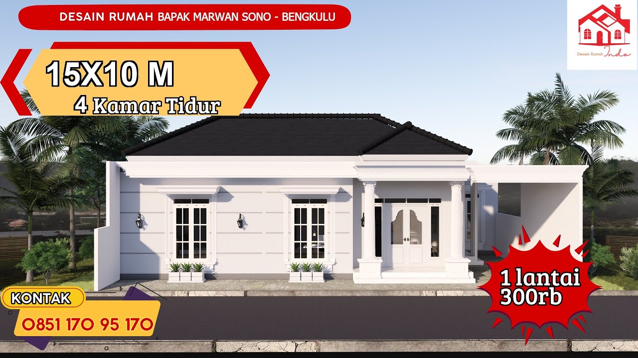 DESAIN RUMAH INDO MODEL CLASSIK  UKURAN 15 X 8M 1 LANTAI (Bapak Marwan sono Bengkulu)